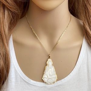 Real Gold Guan/Kwan Yin Buddha Shell Pearl Pendant